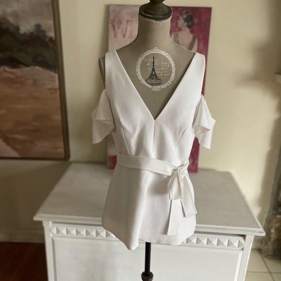 BCBGMaxAzria White Cold Shoulder Top with Drop Sleeves - Picture 1 of 4